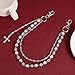 2pcs Fashion Layered Pants Wallet Chains, Imitation Pearl Rhinestone Flower Cross Pendant Chains for Women Men (Silver)