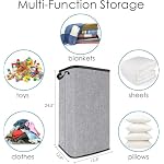 Large Laundry Basket, 80 L Collapsible Tall Hamper with Handle Grey - Image 3