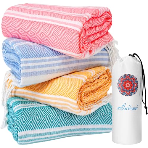 Antfuny 4 Packs Turkish Beach Towels Oversized Swim Set Bulk Quick Dry Bath Pool Sand Free Extra Large XL Big Blanket Adult Travel Essentials Cruise Accessories Must Have Clearance Vacation Stuff