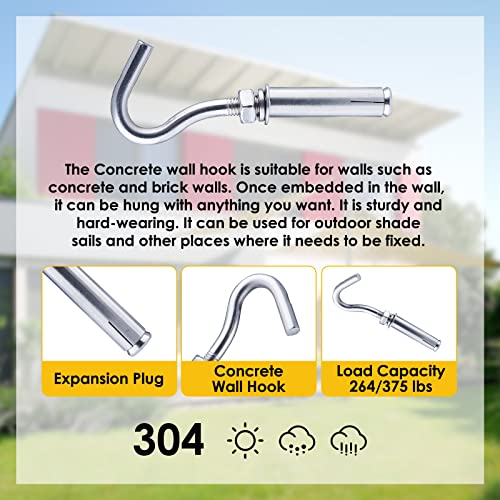 Eyourlife 5 Pcs M6 Expansion Hook, Heavy Duty 304 Stainless Steel Open Cup Expansion Bolt For Concrete Wall Brick Anchor #TOP5