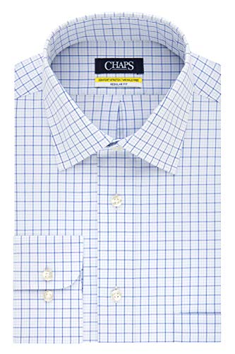Chaps Men's Dress Shirt Regular Fit Stretch Check, French Blue, 15