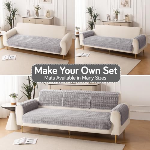 Image of HOKIPO 'Plush Haven' Premium Sofa Mat for 1 /2 /3 Seater & L Shape Sofa. Make Your Own Sofa Cover Set, Anti-Slip Mat Length 90(D) X 240(L) cm, Light Grey (AR-6288-LGRY)