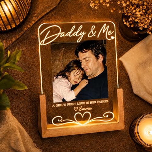 Image of Personalized Father's Day LED Table Lamp, Custom Dad Photo Collage Acrylic Night Light (Daddy & me)