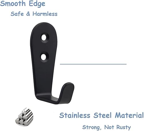 Miniatura 3 de Mokife Ganchos negros para abrigos, paquete de 6 ganchos para chaquetas, montados en la pared, de acero inoxidable, ganchos individuales