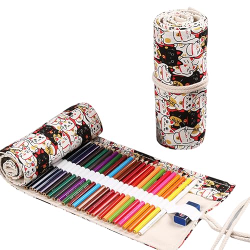 Estuche Enrollable para Lápices De Colores De Lona De 48 Orificios, Estuche Enrollable Escolar y Universidad, Material Escolar y Papelería Bonita, Funda para Cepillo, Bolsa para Lápices Artísticos