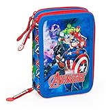 Licencia oficial de Marvel J. M. INÁCIO, LDA. Avengers – Estuche escolar con 3 cremalleras original de Los Vengadores, con 44 piezas (rojo/azul)
