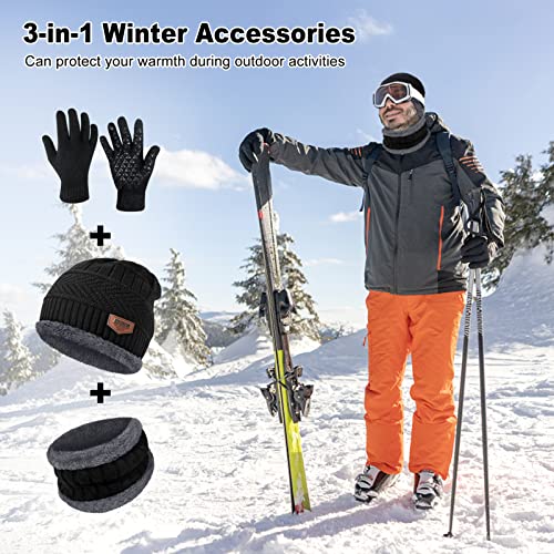 Winter Beanie Hats Scarf Gloves Set Thick Warm Slouchy Beanies Hat Knit Skull Cap Neck Warmer For Men Women,Hat Scarf Set-A-Black #TOP4