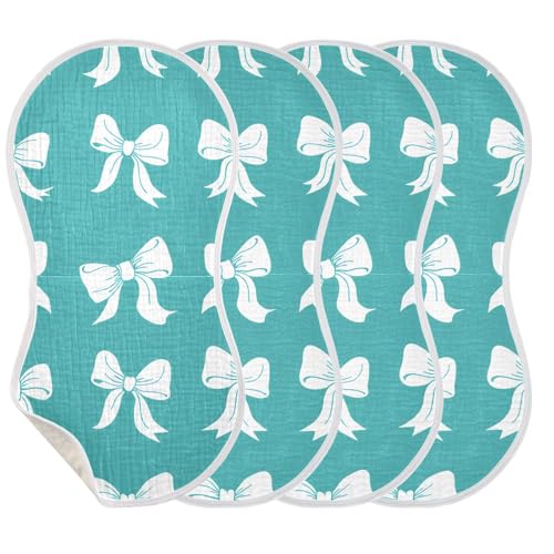 Muslin Burp Cloth for Baby 2PCS Bows Teal Super Absorbent Burping Cloths, Bibs for Newborn Boys Girls3