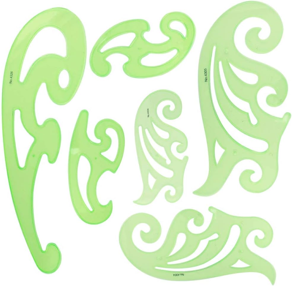 Geometric Drawings Curve Templates Clear Green Plastic Rulers Multi-Function for Office Designing School Building Formwork 1 Set 6Pcs
