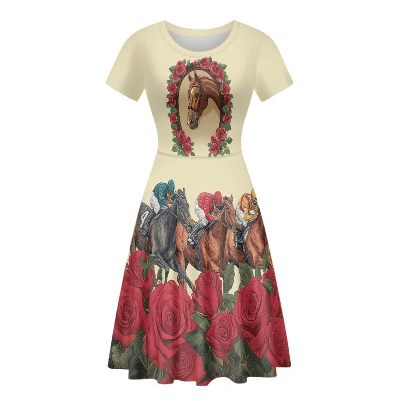 Image of Irisjudy T Shirt Dress for Women Short Sleeve Girls Short Sleeve Dress Plus Size, O Neck Knee Length Midi Dress for Ladies