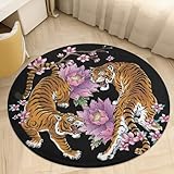 NAWFIVE Asian Tigers Floral 3Ft Round Rug Non-Slip Soft Throw Area Rugs,Floor Carpet Mat for Bedroom Living Room Kitchen
