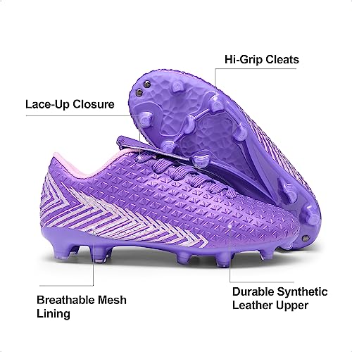Dream Pairs Girls Mega-2K Soccer Cleats Football Shoes Light Purple Pink Size 1 Little Kid #TOP5