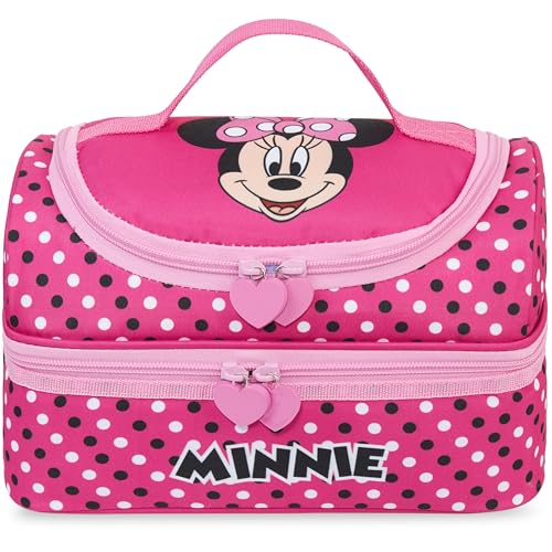 Get Trend Disney Minnie Mouse Girls Reusable Insulated Lunch Bag Lightweight 3L Cooler Bag Dual Compartment with Handle Fits Kids Lunch Box for School Picnic Gifts for Girls (Pink Minnie Mouse)