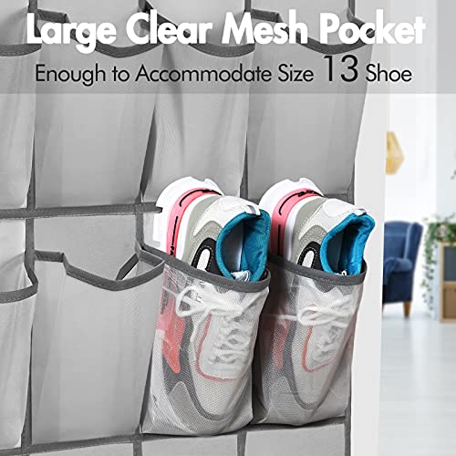 Felibeaco 2 Pack Over The Door Shoes Organizers, Behind Door Shoes Hang Holder Rack With 48 Mesh Large Pockets, Clear Fabric Shoes Hanger Storage Organizer Bag For Bedroom,Pantry,Dorm,Gray #TOP4