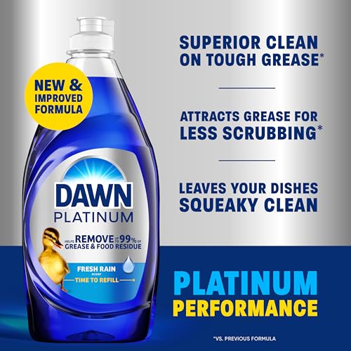 Image of Dawn Platinum Dish Soap, Fresh Rain Scent Liquid Dishwashing Detergent, Powerful Dawn Dish Soap for Tough Grease Removal, 13 oz