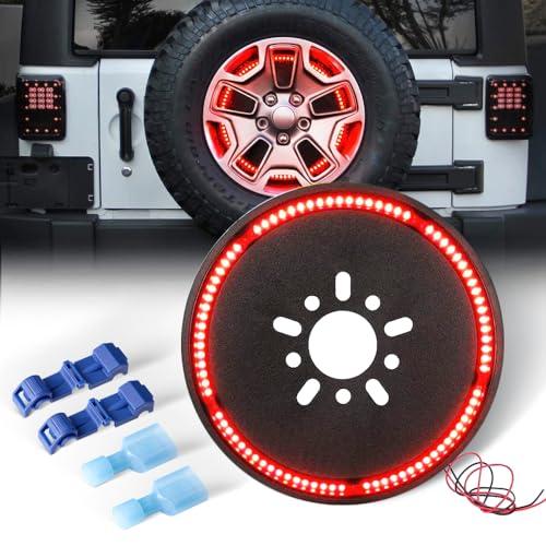 LEDMIRCY Spare Tire Brake Light 3rd Third Brake Light Rear Wheel Lights Tail Light LED Ring Red Light for Wrangler JK 2007-2018 2018-2019 1987-2021 JKU JLU