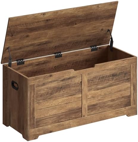 VASAGLE Sitzbank mit Stauraum, Holztruhe mit Deckel, 40 x 100 x 46 cm | Aufbewahrungstruhe, Schuhbank, für Flur, Honigbraun, SOFIE Kollektion LSB061K01