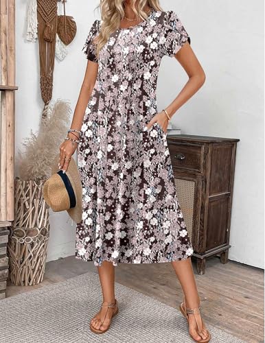 Image of ZEAGOO Womens Casual Dresses for Summer Short Sleeve Flare Midi Dress Loose Flowy Beach Sundress