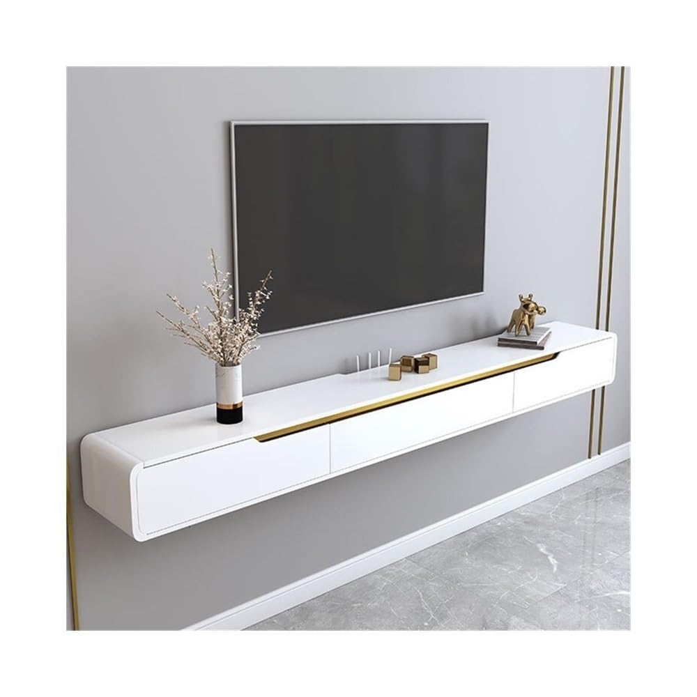 YUANCHUTOP Large Wall Mounted TV Stand - Minimalist Floating Cabinet, Space-Saving Hanging Storage Rack for Living Room, Modern TV Console with Storage (White)
