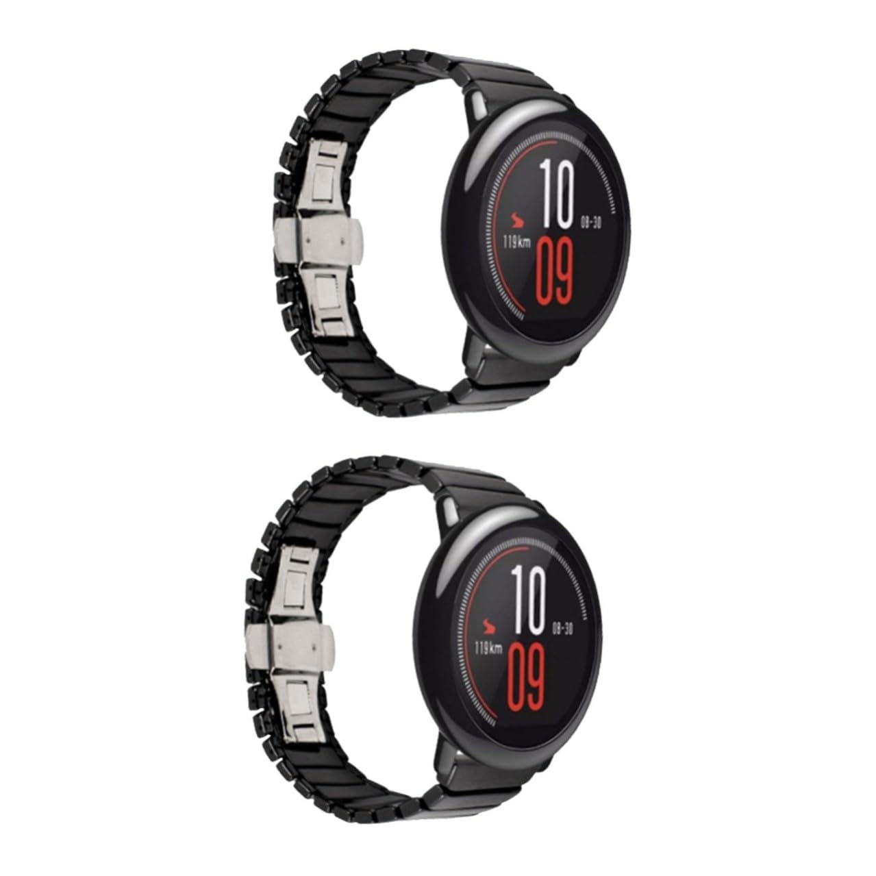 2 Stück Keramik Uhrenarmband mit Bambus-Optik und Metallfaltschließe Stilvolles Ersatzarmband für intelligente Sportuhr Komfortabel und Hautfreundlich Schwarz