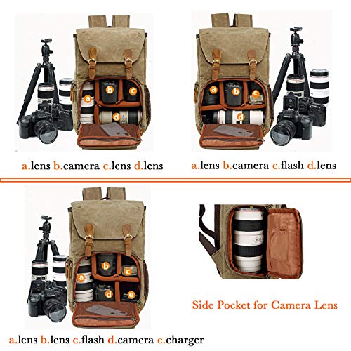 PERSUN Kamerarucksack Canvas Tasche Fotografie Rucksack Wasserdicht DSLR SLR Kamera Tasche Spiegellose Kamera und Laptop… – Bild 3
