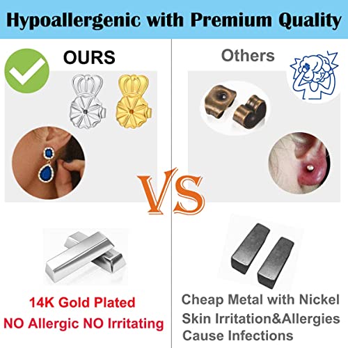 3 Pairs 14K Gold Earring Backs Lifters,Secure Earring Backs For Droopy Ears,Adjustable Hypoallergenic Earring Backs For Studs(3Gold) #TOP2