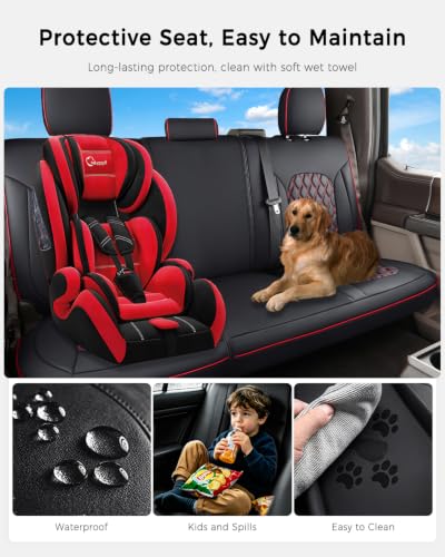 Image of Huidasource Tacoma Back Row Seat Covers, Split Rear Bench Leather Seat Cover Fit for 3rd Gen Toyota Tacoma 2016-2023 Double & Crew Cab SR SR5 Limited TRD Sport /Pro /Off Road (Back Row /Black&Red)