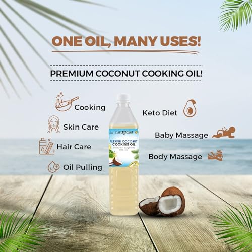Image of nutndiet Premium Edible Coconut Oil for Cooking, 500ml PET Bottle | Natural Coconut Oil | Perfect Choice for Frying, Baking, Sauteing, and Everyday Healthy Cooking Needs