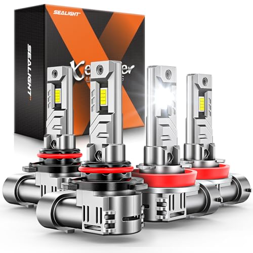 Image of SEALIGHT 9005 H11 LED Bulbs Combo, 8X 80000LM Super Brighter than Original Bulb, 1:1 Mini Size, 6500K Cool White, 60000Hrs Long Lifespan, 3MIN Plug and Play, Pack of 4