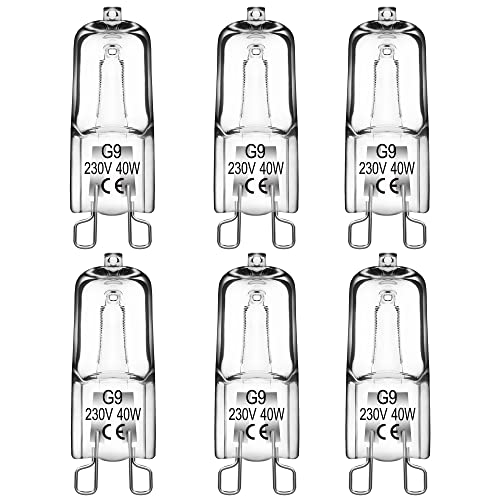 Techgomade G9 Bombilla Halógena 40W, Halógena G9 Regulable, 250LM 3000K Blanco Cálido - 6 Piezas Cover