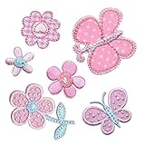 ワッペン アイロン刺繍 MUNCVY アップリケ DIY服 フラワー 花 蝶 モチーフ おしゃれ カワイイ 装飾 男の子 女の子 保育園 幼稚園 パッチ 補修 小さいサイズ 6枚セット 衣類 浴衣 手袋 手帳 飾り