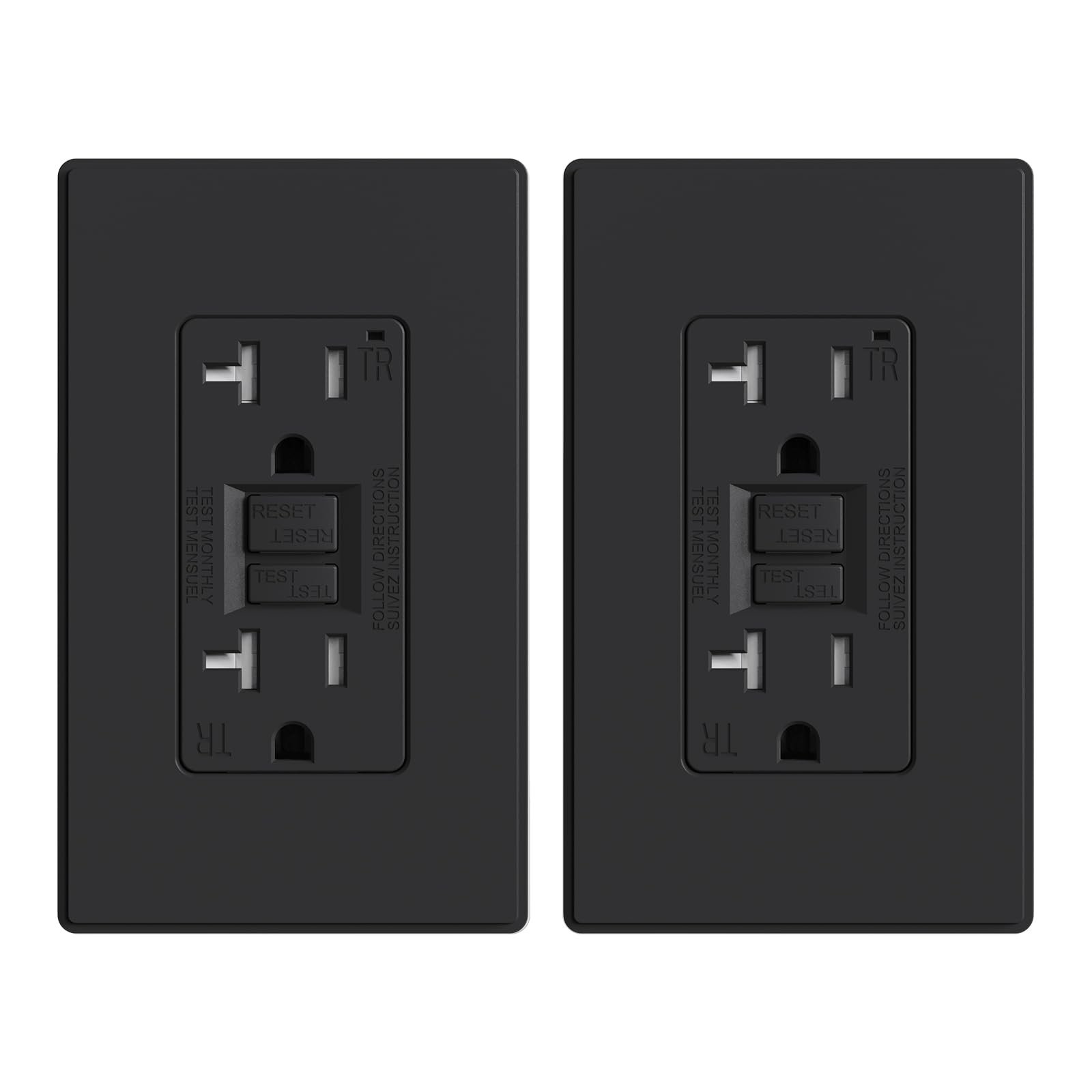 ELEGRP GFCI Outlet 20 Amp, Self-Test GFI Electrical Outlet with Thinner Design, TR Tamper Resistant GFCI Receptacle, Ground Fault Circuit Interrupters with Wall Plate, UL Listed, Matte Black, 2 Pack