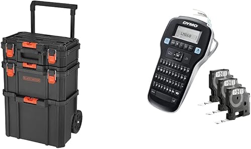 beyond by BLACKDECKER BLACKDECKER BDST60500APB - Sistema de almacenamiento apilable - Juego de 3 piezas y fabricante de etiquetas DYMO con 3 cintas