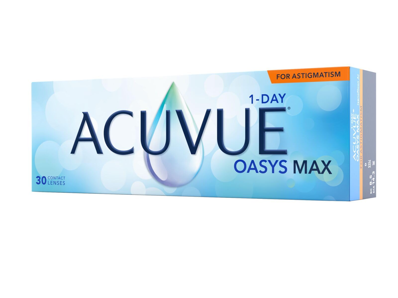 ACUVUE OASYS MAX 1-DAY FOR ASTIGMATISM – 30 Tageskontaktlinsen mit -1.00 dpt, Cyl -0.75, Ach 90 & BC 8.5