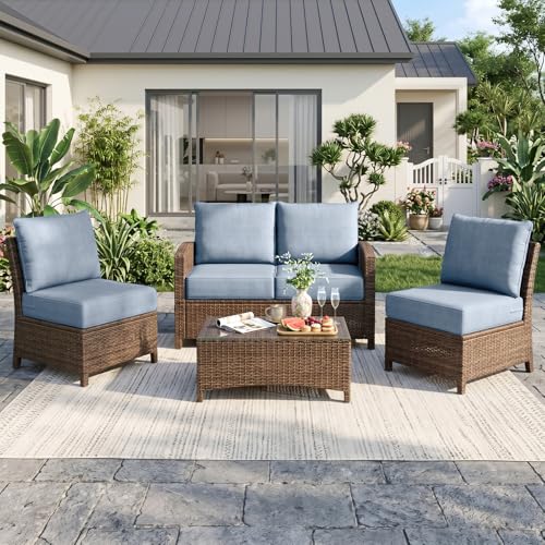 Image of Luxury 6 inch Thick Outdoor Cushion Set 7 - 22x24 Patio Furniture Cushions with 28D High-Density Foam, Water-Resistant & Fade-Resistant Fabric, Removable Covers for Patio Furniture Sofa Couch -Baby Blue