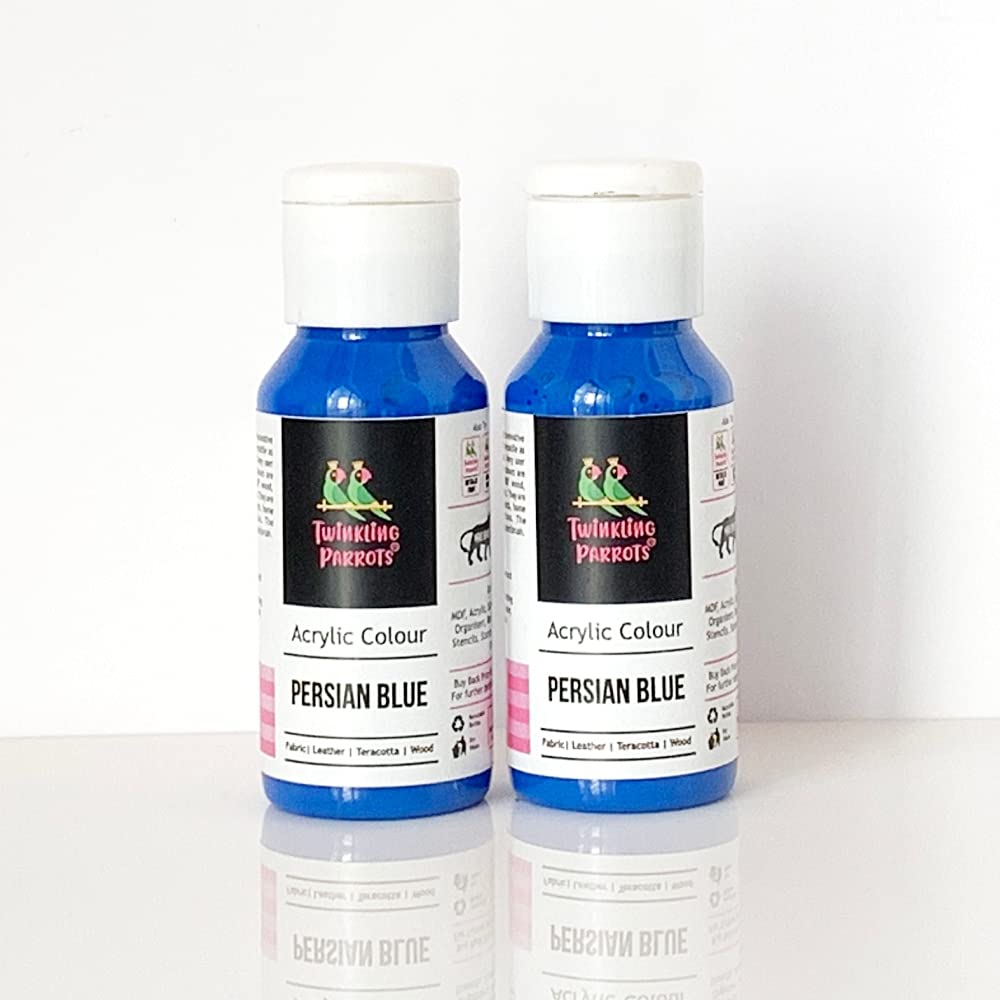 Twinkling Parrots Acrylic Paint For Canvas, Wood, Leather, Earthenware and Metal | DIY Paint | Persian Blue | Set of 2 | 60ml Each | made In India