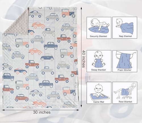 Image of DuShow Cars Baby Blanket for Boys - Ultra Soft Double Layer Minky Blanket with Dotted Backing, Lightweight Receiving Swaddle for Newborns & Toddlers, Nursery, Stroller, Carseat-30x40 Inches