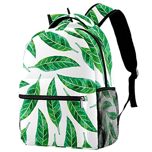 Sac à dos motif feuilles d'aquarelle vertes avec porte-bouteille Campus