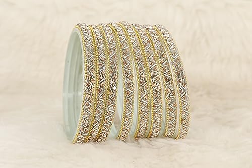 Image of NMII Glass Bangles Set For Girls and Women Studded Zircon Gemstone and Beads I women bangles I (Pack of 8)
