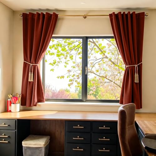 Image of Lazzzy Velvet Blackout Curtains Thermal Insulated Room Window Drapes Super Soft Luxury Curtains for Living Room Bedroom Rod Pocket 2 Panels, Rust Red, 52 inch W x 63 inch L