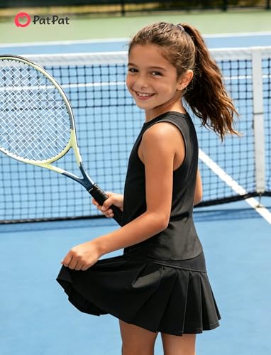 Image of PATPAT Girls Tennis Skirt Sets Moisture Wicking Tank Tops and Pleated Skirts 2 Piece Outfits Activewear Sets 5-12 Years