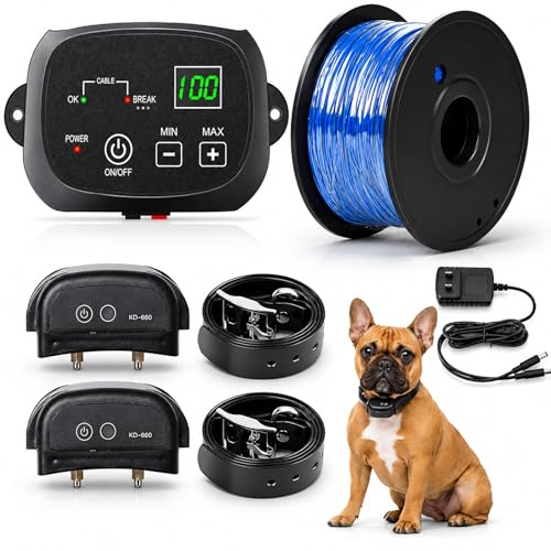 TECH DISCOUNT Clôture électrique pour Chien avec 2 Colliers Système de Délimitation Sécurisé avec Câble 300m pour 8 à 21 Pouces Cou de Chien Filaire...
