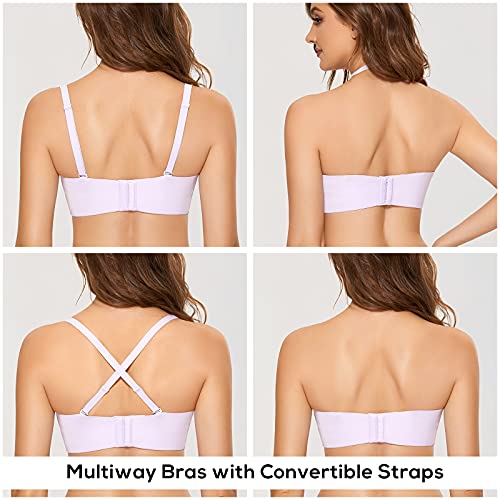 Dobreva Women's Strapless Padded Push Up Plus Size Seamless Underwired Convertible Bras Lilac 38B #TOP1
