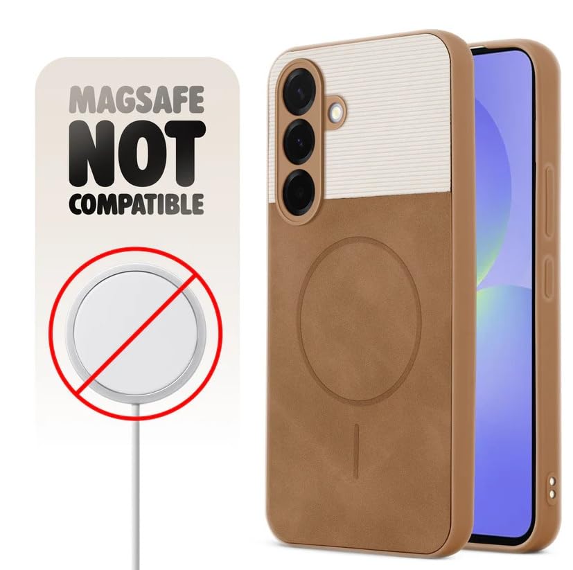 Image of Bintage CASE Mac Safe Design Hard Light Weight Back Case | Soft Border Camera Protect | Dual PU Leather Finish Back Cover Compatible for Samsung Galaxy A36 5G - White & Brown