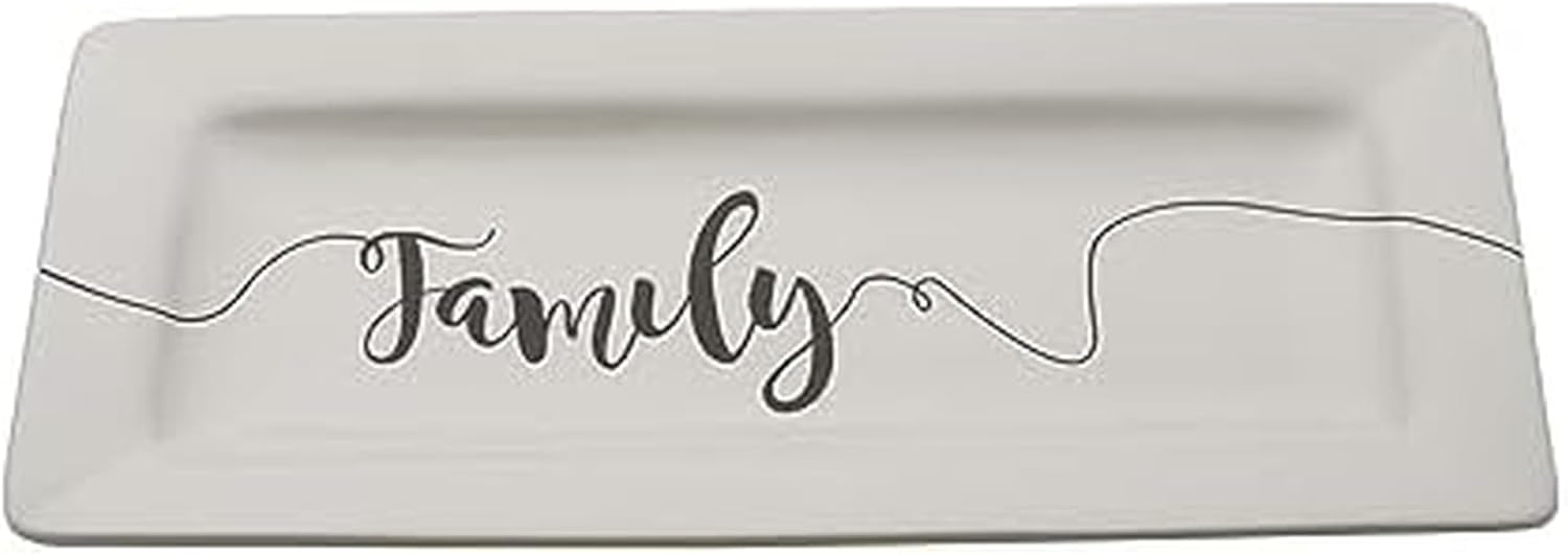 Pfaltzgraff White Ceramic Sentiment Serving Platter, Family, 15.5x7.5x1 Inch