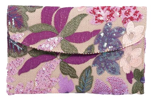 Bolsa feminina floral bordada com lantejoulas envelope azul com contas de verão festa de eventos noturnos de casamento, Roxa