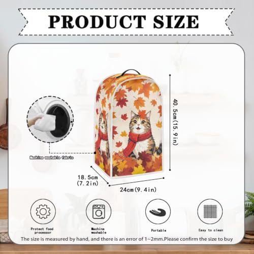 Image of Leaves Cat Blender Dust Cover Appliance Covers for kitchen Stand Mixer or Coffee Maker Polyester Dust Proof Blender Cover with Top Handle Thankgiving Fall Decor Covers