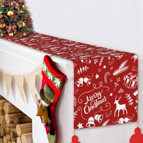 Chemin de table antiglisse de Noël à pompons pour protéger votre buffet - 7