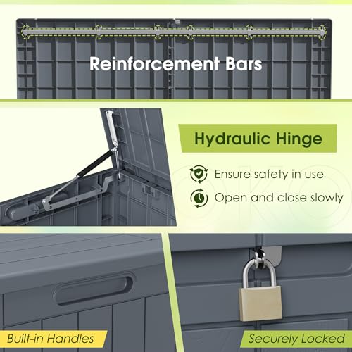 Image of Devoko 100 Gallon Outdoor Storage Box, Waterproof Deck Box Lockable (Gray)