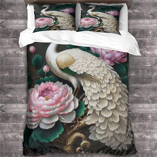 Housse de couette avec fermeture éclair en microfibre douce imprimé paon - 4